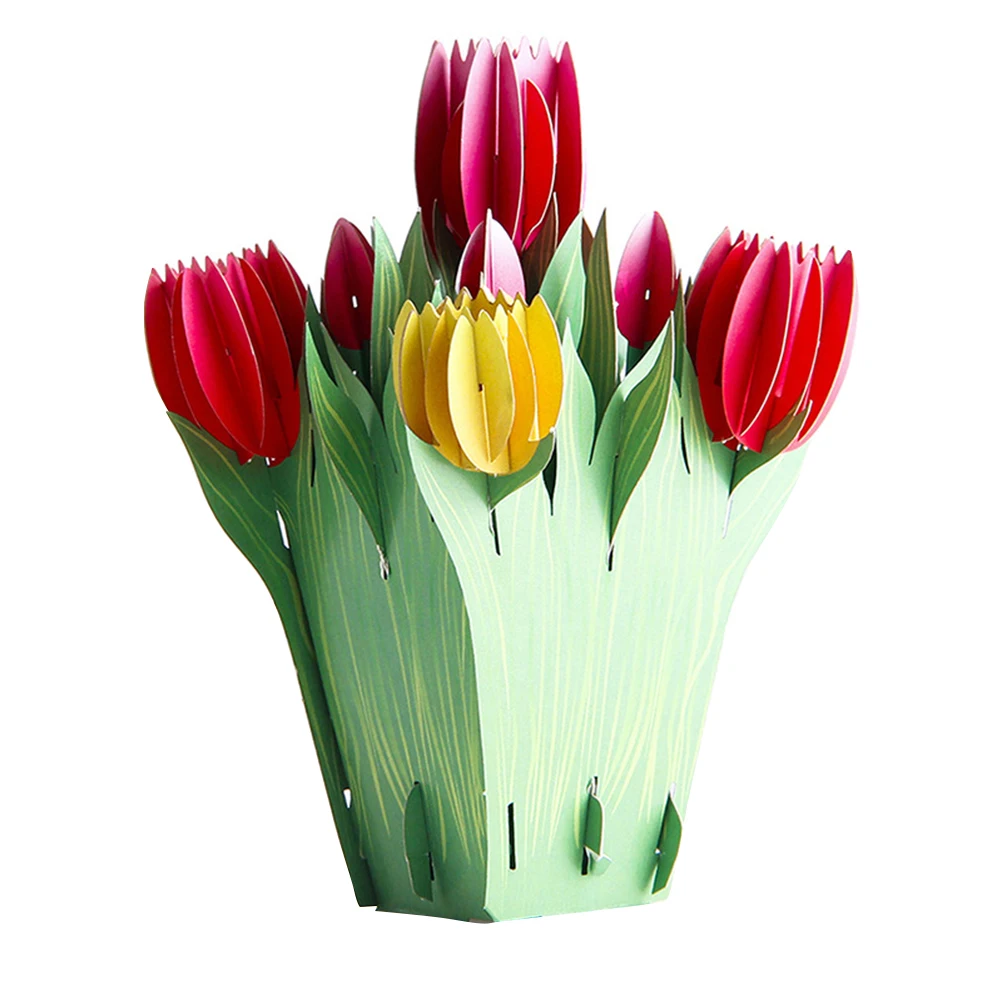 

3D Tulip Teachers Day Message 3D Greeting Card Craft Blank Part Teachers Day Greeting Card for Words Vivid Design