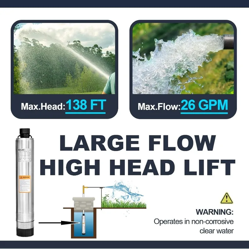 Natal.4 "bomba séptica submersível efluente/bomba de sucção inferior da cisterna com cabo de 33 pés, 1/2hp, 115v/60hz, 26gpm, cabeça de 138 pés