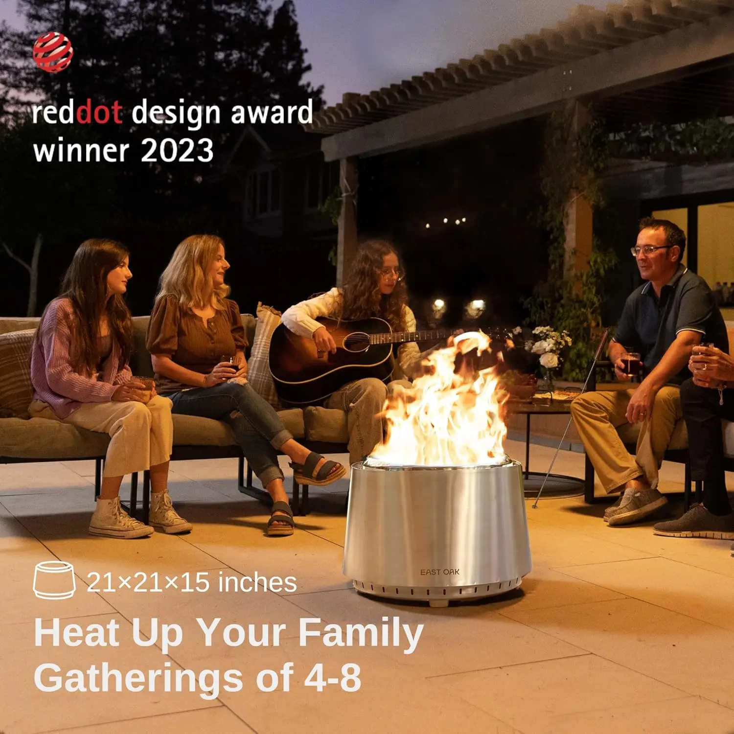 Outdoor Patio Smokeless Fire Pit - 304 Stainless Steel, Portable with Poker, Stand & Removable Ash Pan