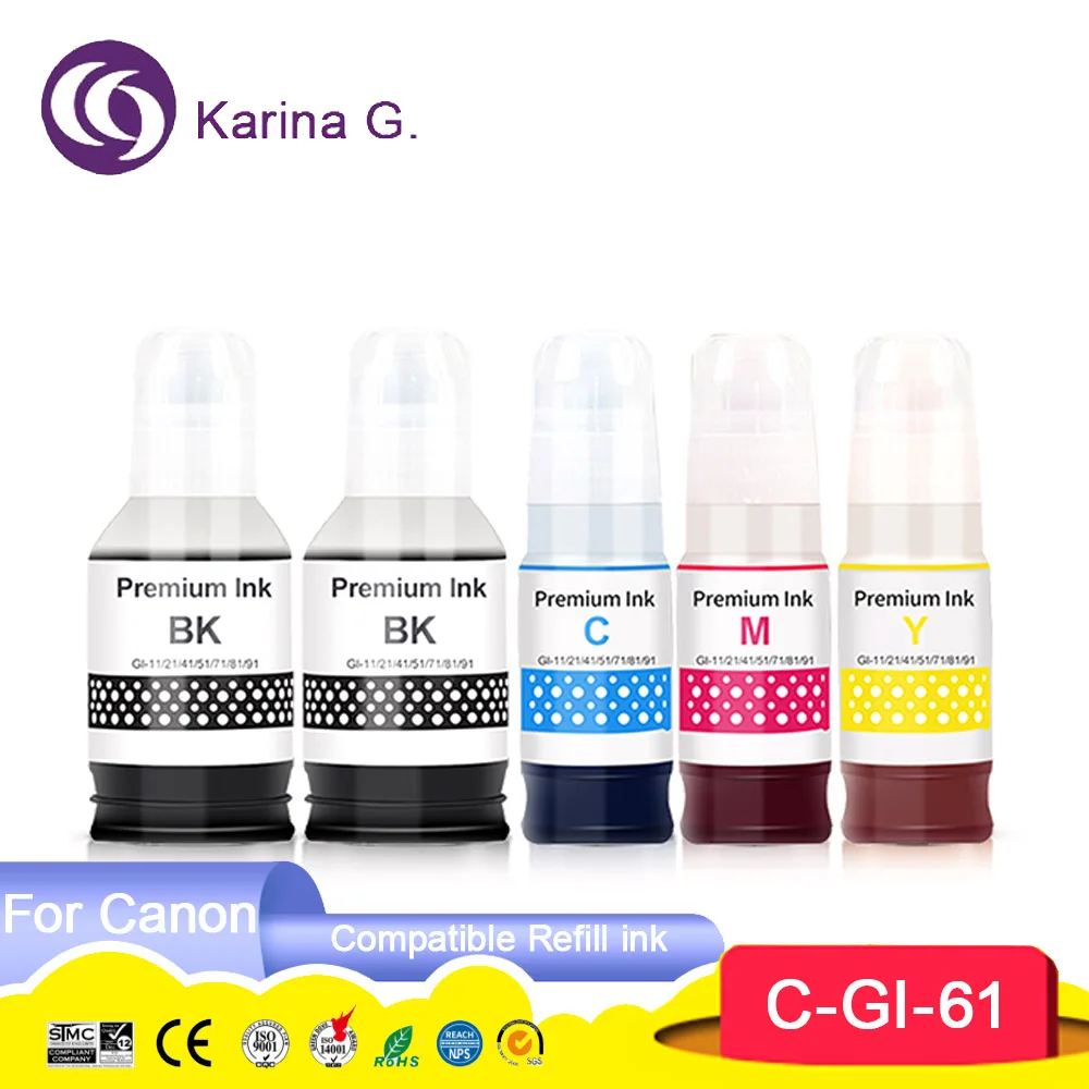 Botella a base de agua para impresora Canon GI-61 GI61, recambio de tinta premium Compatible con Canon PIXMA G3620 G3660