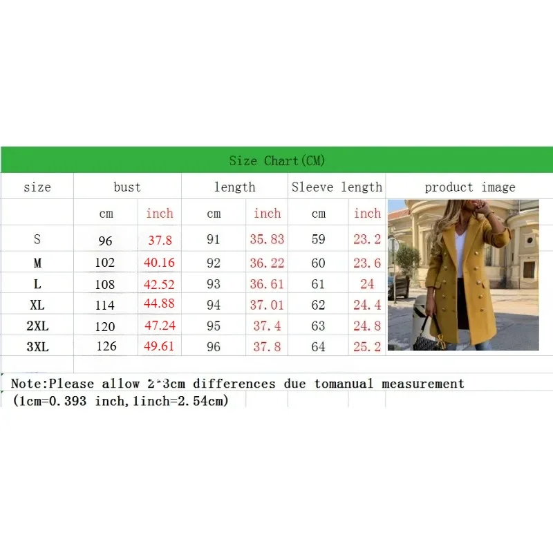 Women\'s Double-breasted Lapel Coat Elegant Thermal Solid Long Sleeve Trench Coats Jackets For Fall & Winter Women\'s Clothing