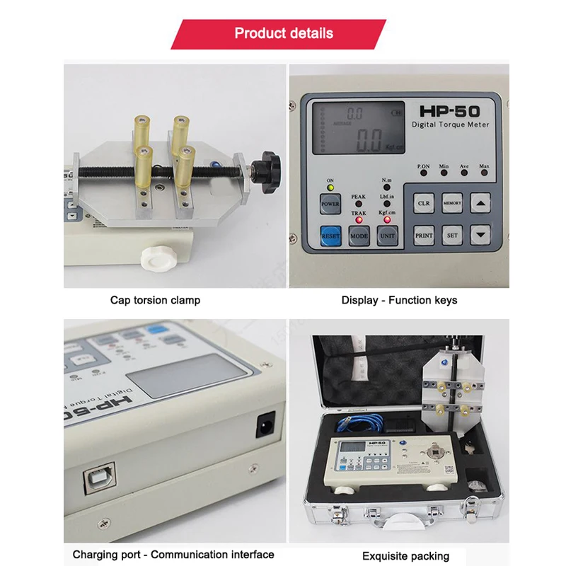 Imagem -03 - Digital Garrafa Tampão Torque Tester Hp-10 Hp20 Hp50 Hp100 Garrafas Ferramentas de Teste de Torque 100kg 10n.m 1800mha com Porta de Carregamento Zq11b