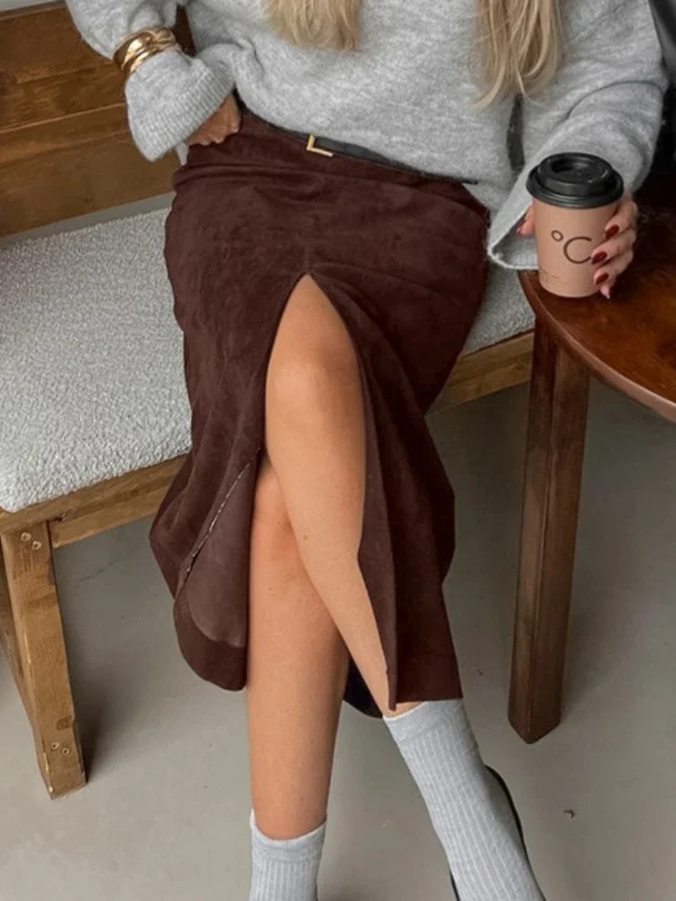 Solide Pendeln Mid-Länge Rock Für Frauen Hohe Taille Elegante Pendeln Halb-Slit Schlank Party Aussehen Kleidung weibliche Maxi Röcke