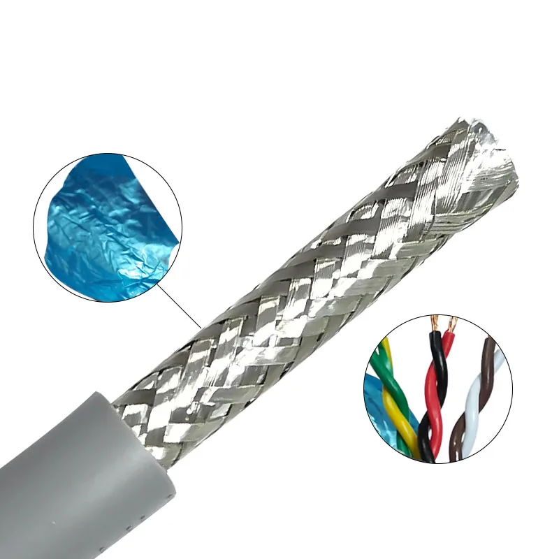 TRVVPS Twisted Pair Shielded Drag Cable 2/4/6/8/10/12/14/16Cores 24/22/20/18AWG Heat-Resistant Insulated Gray PVC Electric Cable