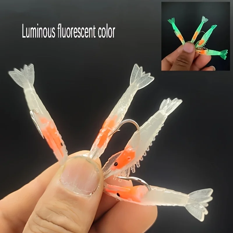 8 قطع مع صندوق T Luya المضيء مع خطاف نابض بالحياة، طُعم صغير من الروبيان المزيف لصيد الأسماك. 6 سنتيمتر/2.8 جرام شكل لينة الجسم الرصاص الروبيان الطعم