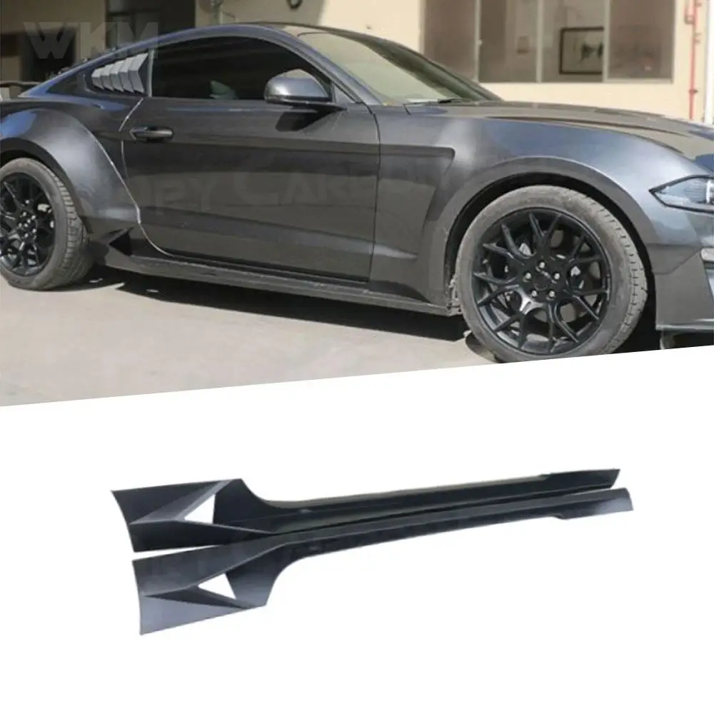 2Pcs Carbon Fiber Car Side Skirts Body Apron Lip For Ford Mustang Coupe 2 Door 2018 - 2020 FRP / PP Material Car Side Lips