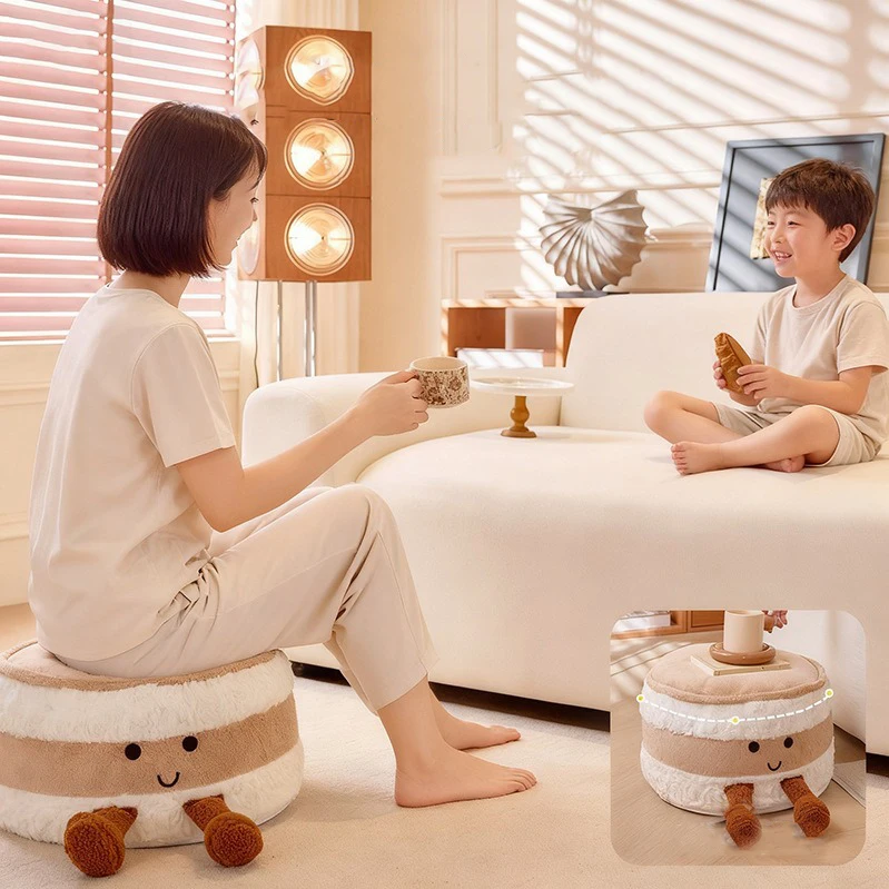 Cute Bread Pouf Cover Plush Cushion Ottoman Footstool Cover Soft Washable Tatami Home Decor Birthday Gift Unstuffed Cushion