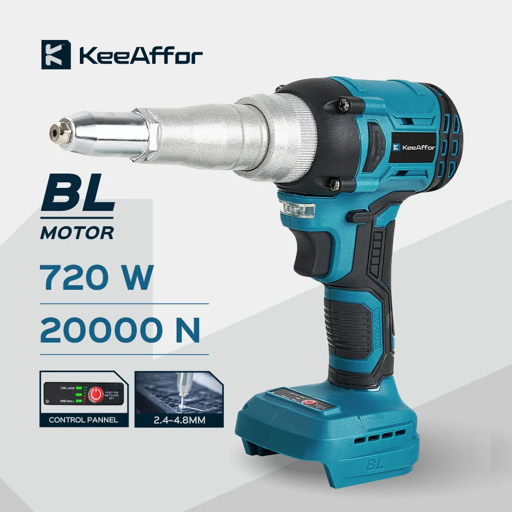 KEEAFFOR 20000N 720W Electric Rivet Gun Brushless Rivet Nut Gun Nail Gun Cordless Drill Insert Power Tool For Makita 18V Battery