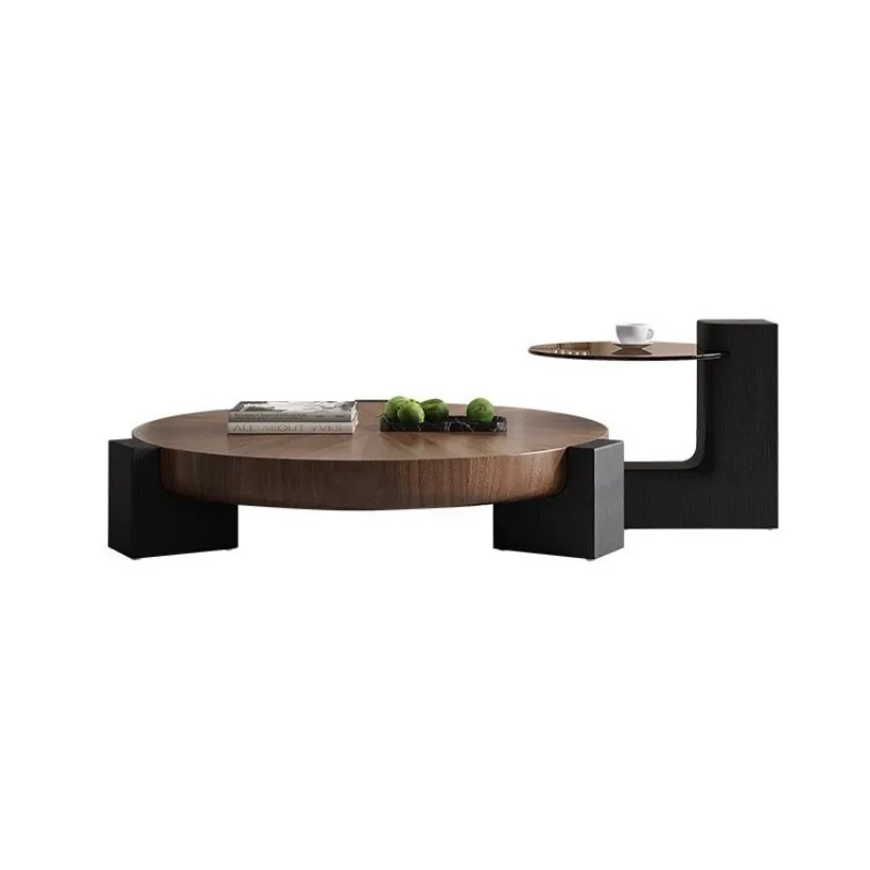 Living room advanced solid wood grain size coffee table combination round tea table household