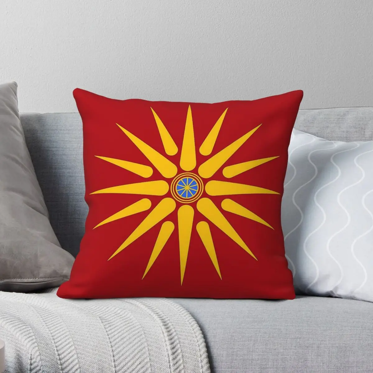 Macedonia Kutlesh Sun Vergina Square Pillowcase Polyester Linen Velvet Creative Zip Decorative Pillow Case Home Cushion Cover