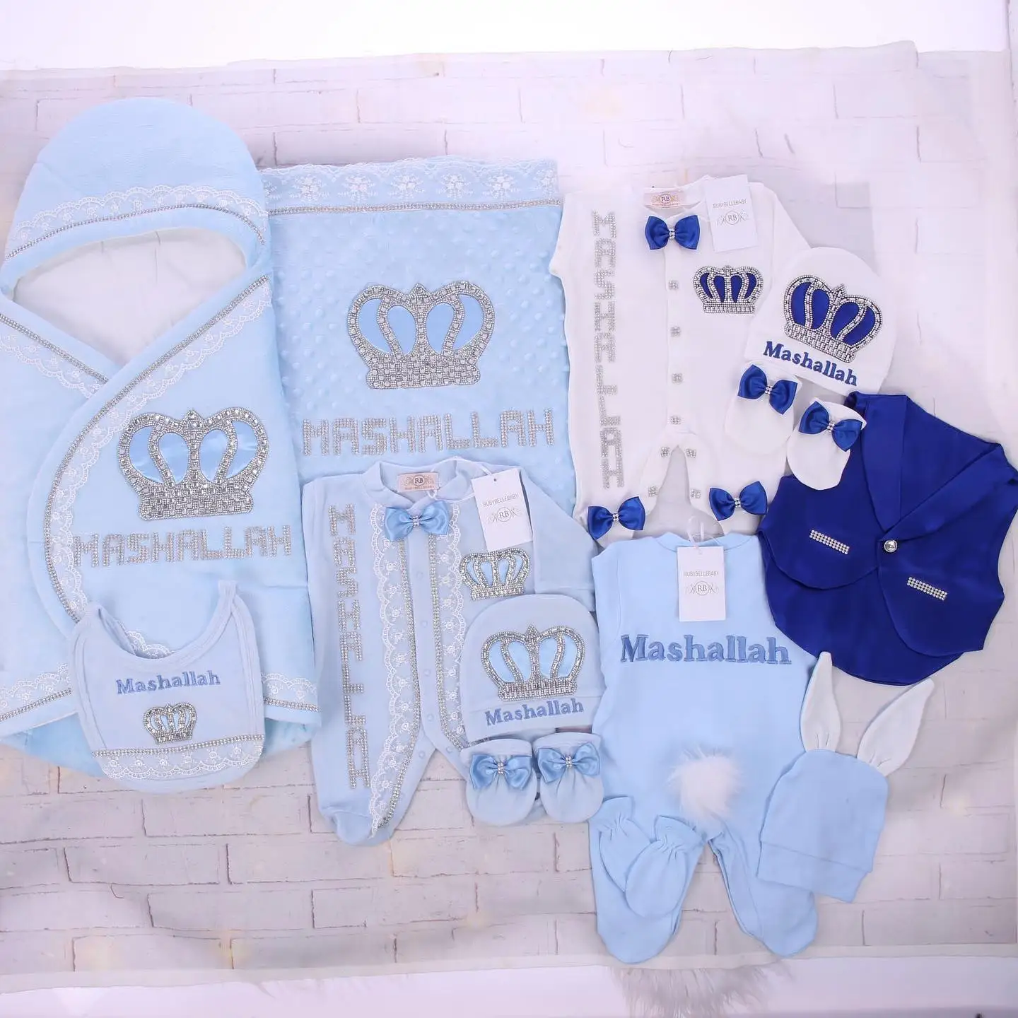 5pcs Newborn Baby Boy Outfits Blazer Vest Kids Clothing Cotton Infant Products Body Suit Shirt Pants Mittens Receiving Blanket