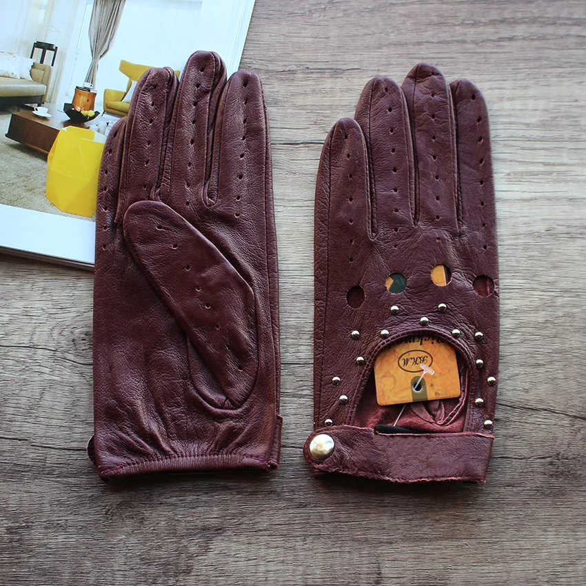 Summer Driving Women\'s Genuine Leather Sheepskin Gloves Thin Unlined Fashion Motorcycle Riding Color Driver Gloves