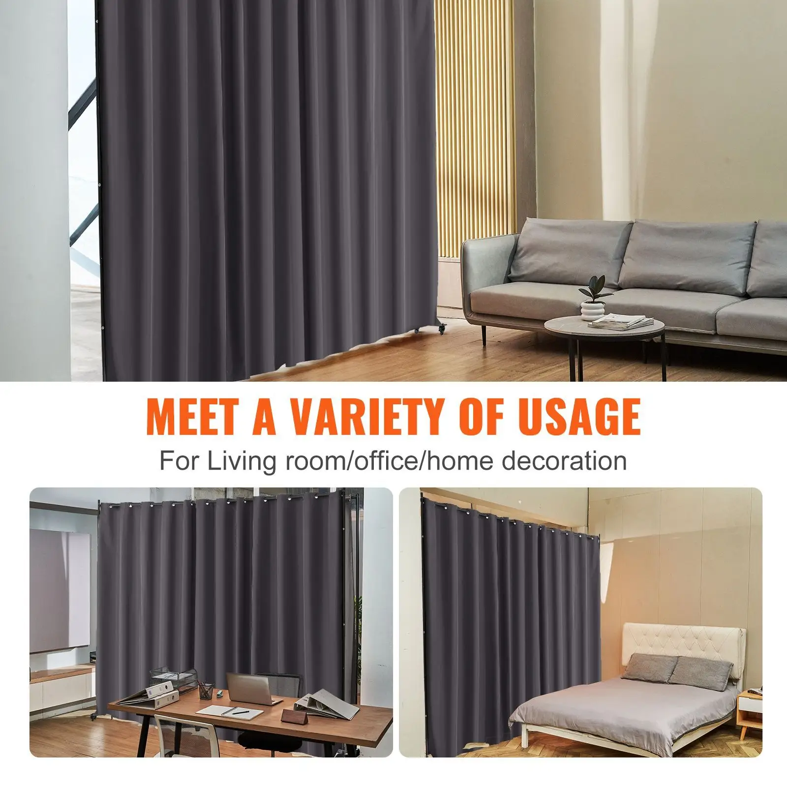 Room Divider, Portable Panel with Wheels Curtain Stand, Freestanding Privacy Screen for Office, Bedroom, Dining, Study, Gray