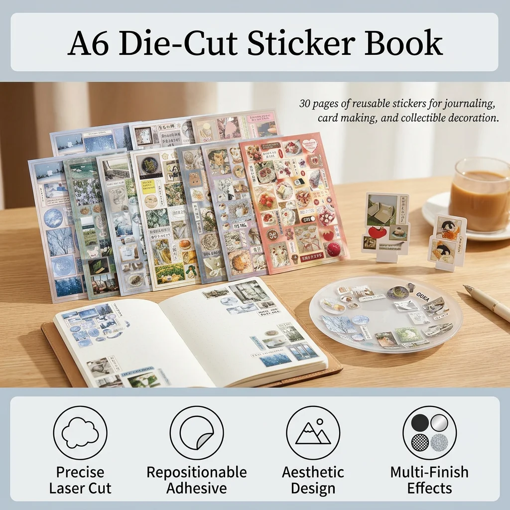 Elegant Sticker Book Laser Die Cut Decals for Scrapbooking Journaling Planner Decoration Japanese Aesthetic Gift Supplies