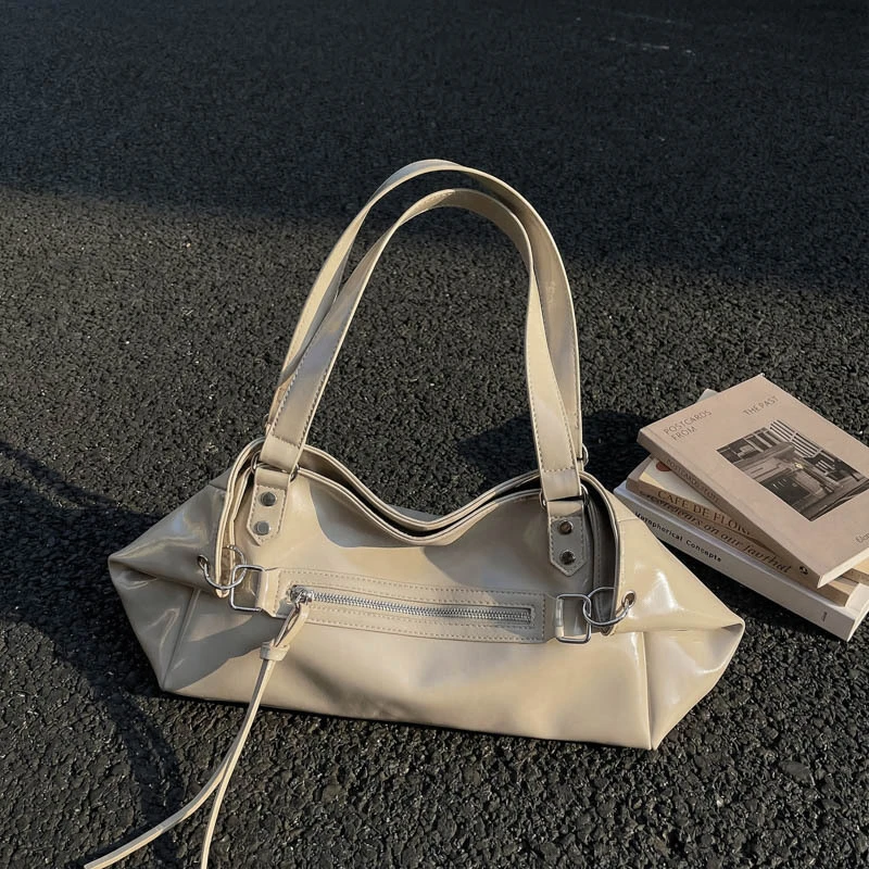 

Мягкая сумка-кроссбоди из глянцевой искусственной кожи, модная винтажная сумка через плечо в стиле East-West, шикарная женская сумка на молнии для офиса и поездок на работу