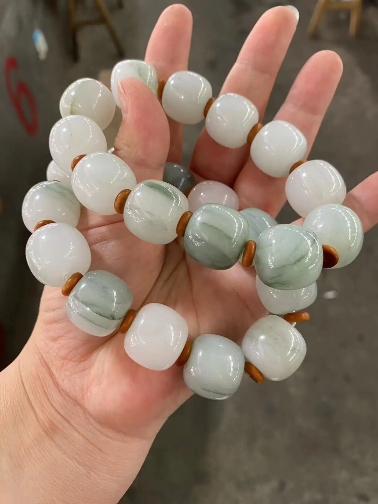 Boutique Jewelry true Jade Handwork Bracelet Natural Tianshan Cui Abacus type Hand String High Precious Bangle Handring