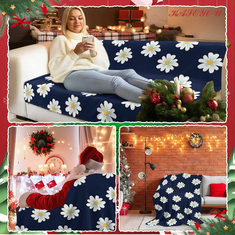 Brick Red Daisy Grid Full Size Fade Resistant No Pilling Fuzzy Sofa Blanket Great for Thanksgiving Christmas New Year Presents