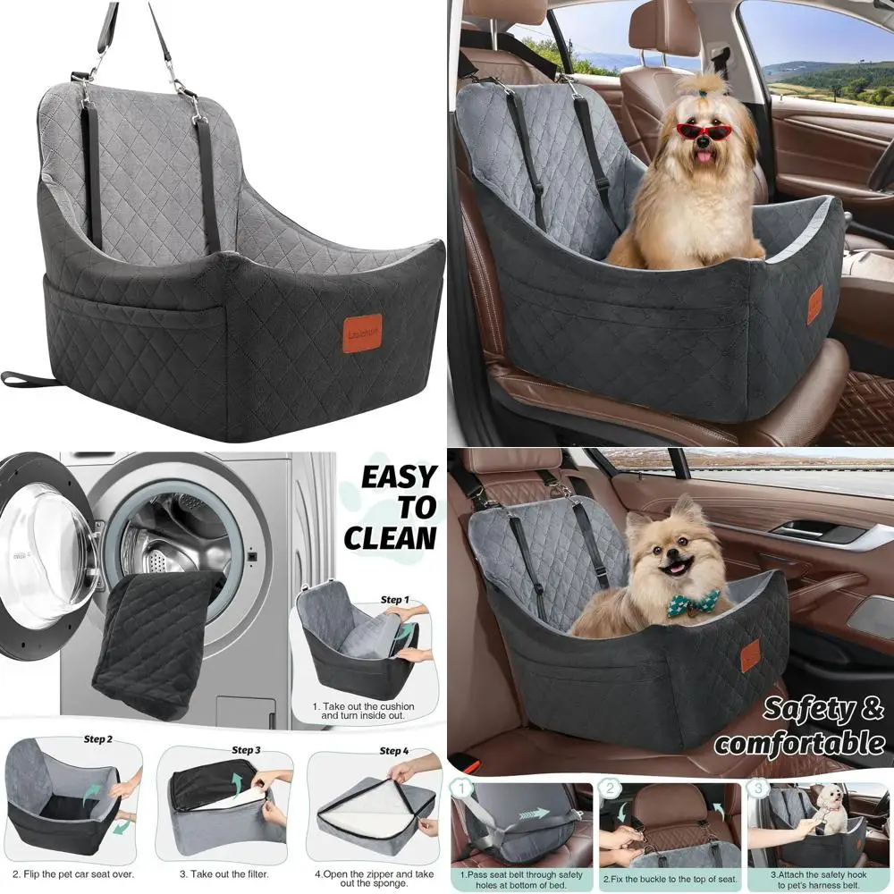 

Автокресло для средней собаки, вместимость 40 фунтов, съемное и моющееся, пена с эффектом памяти, регулируемые ремни, противоскользящие, боковые карманы, черный/серый