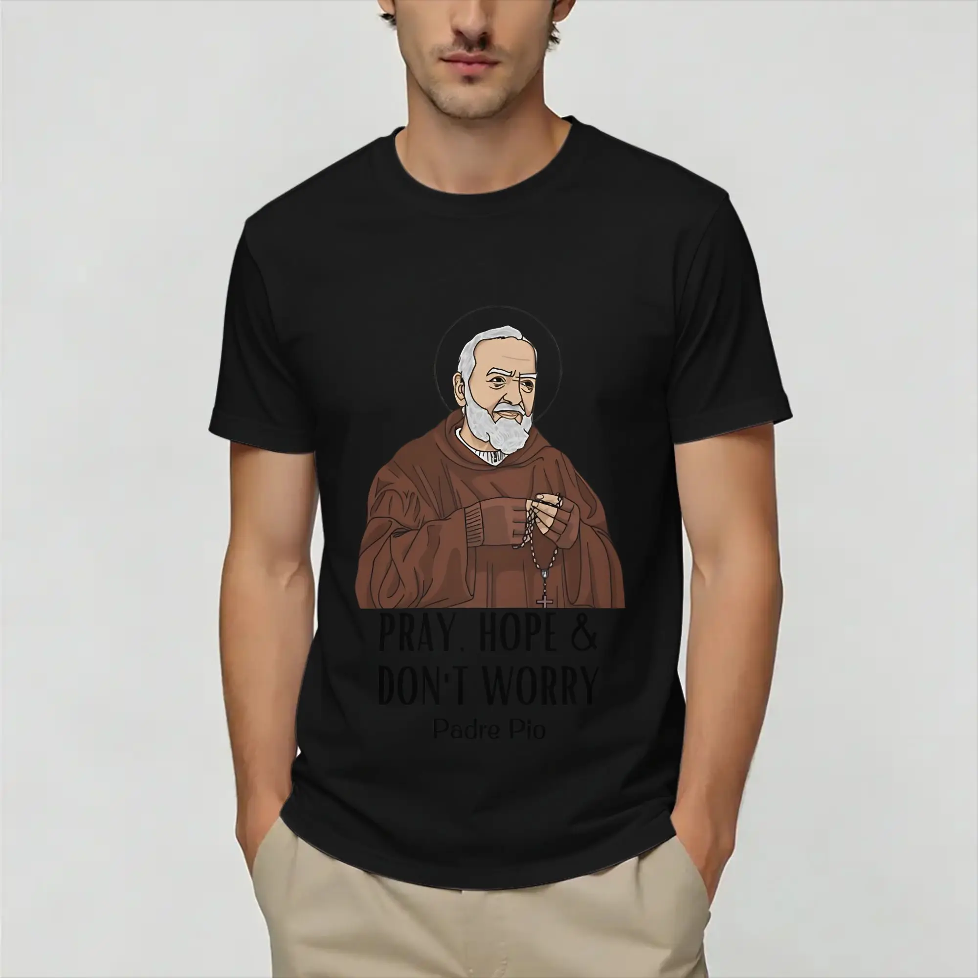 Harajuku T Shirt Summer Padre Pio  Fashion T Shirts  100% Cotton Tshirt for Men Y2K Funny Pattern Short Sleeve Tops