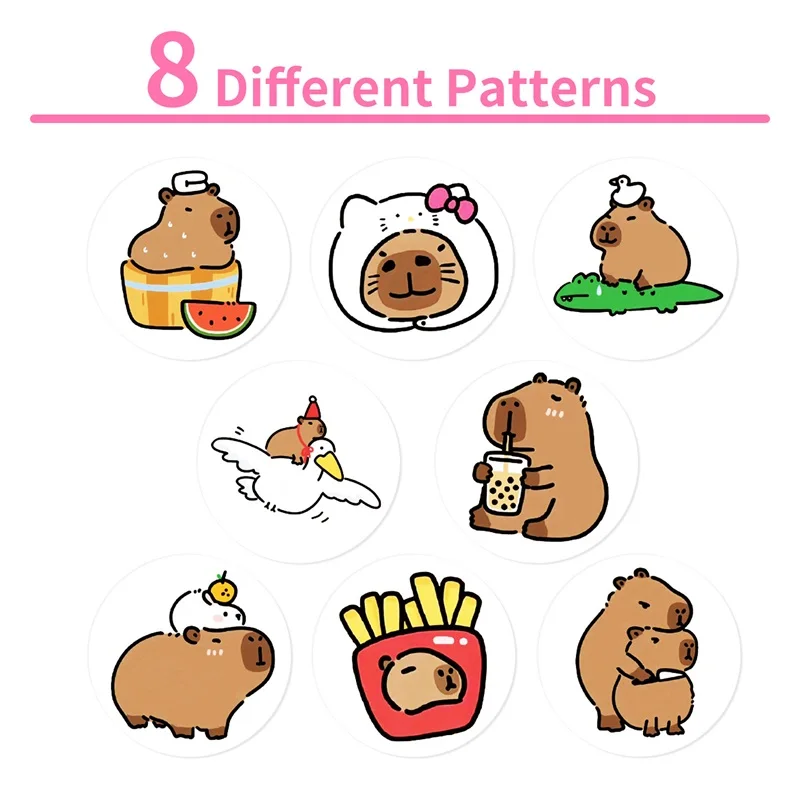 500PCS Cute Capybara Sticky Paper Sticker Labels Thank You Sticker Sealing Stationery Supplies DIY Decoration Scrapbooking