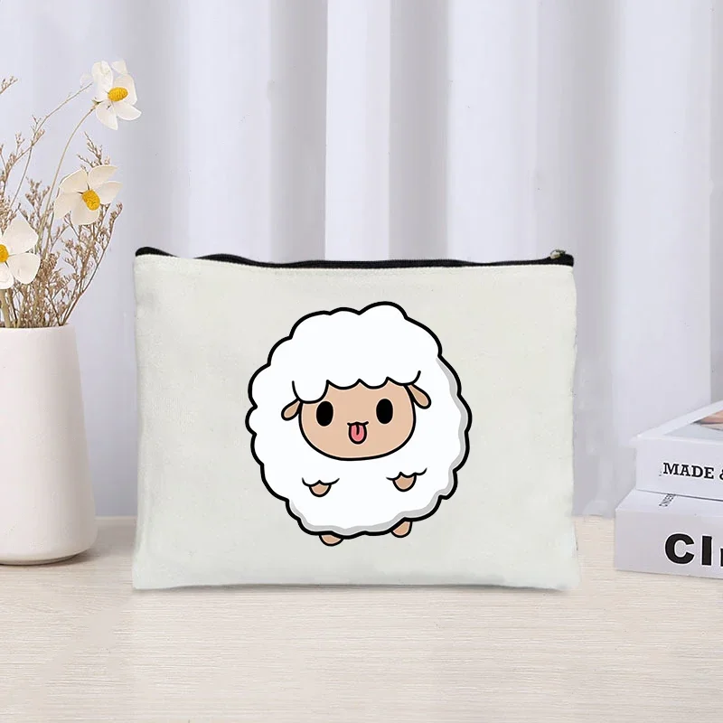 Kawaii Alpaca Makeup Canvas Bag Children Travel Pencil Case Stationery Storage Cute Animal Cosmetic Zipper Clutch Gift for Girls