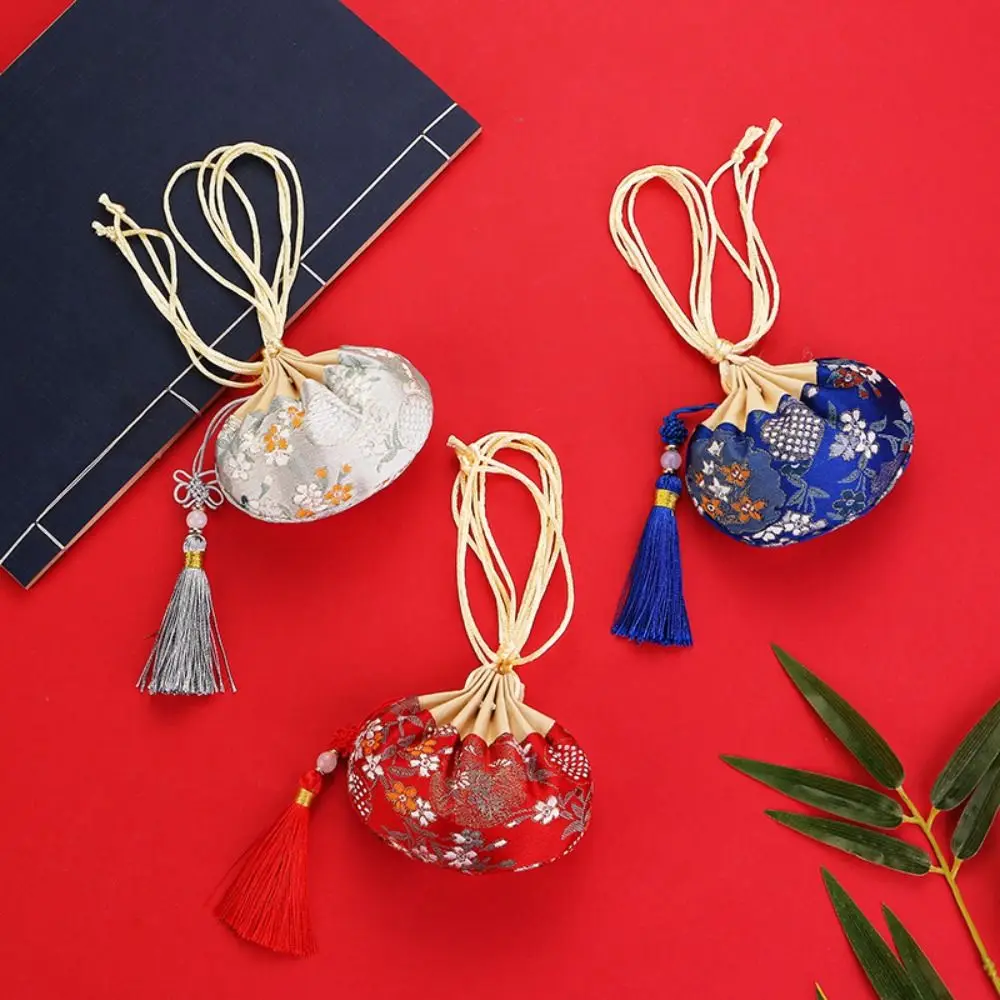 Color Flower Pattern Necklaces Case Drawstring Tassel Women Jewelry Bag Chinese Style Storage Bag Purse Pouch Empty Sachet