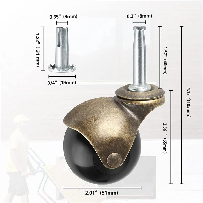 ABBO-4Pack 2 inch kogelwielen stuurpen zwenkwiel voor meubels, bank, houten stoel, kast