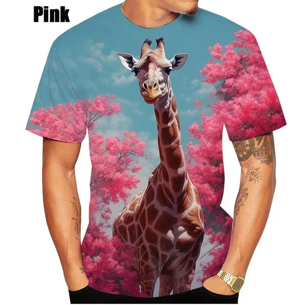 New Summer Personality Fashion Unisex Hip Hop Round Neck Short Sleeve Giraffe 3D Printed Casual T-Shirt Tops