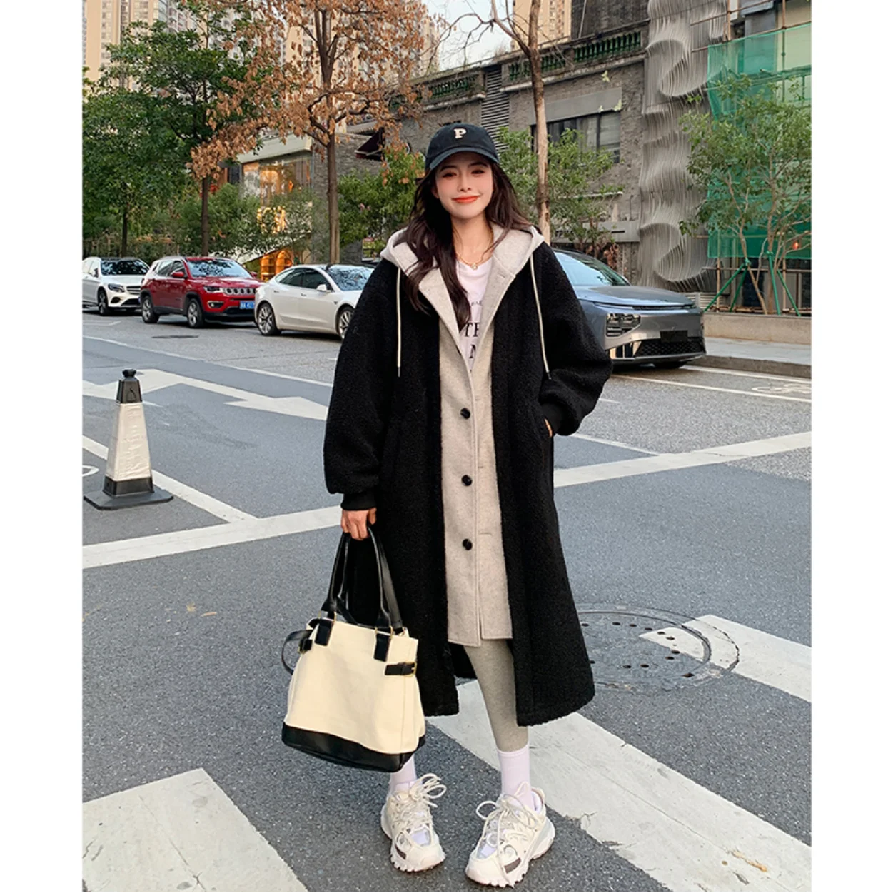 

plus Size Women's Open Cardigan Jacket Autumn Winter Thickened Lamb Velvet Loose Splicing Long Skirt Fake Two-Piece Style