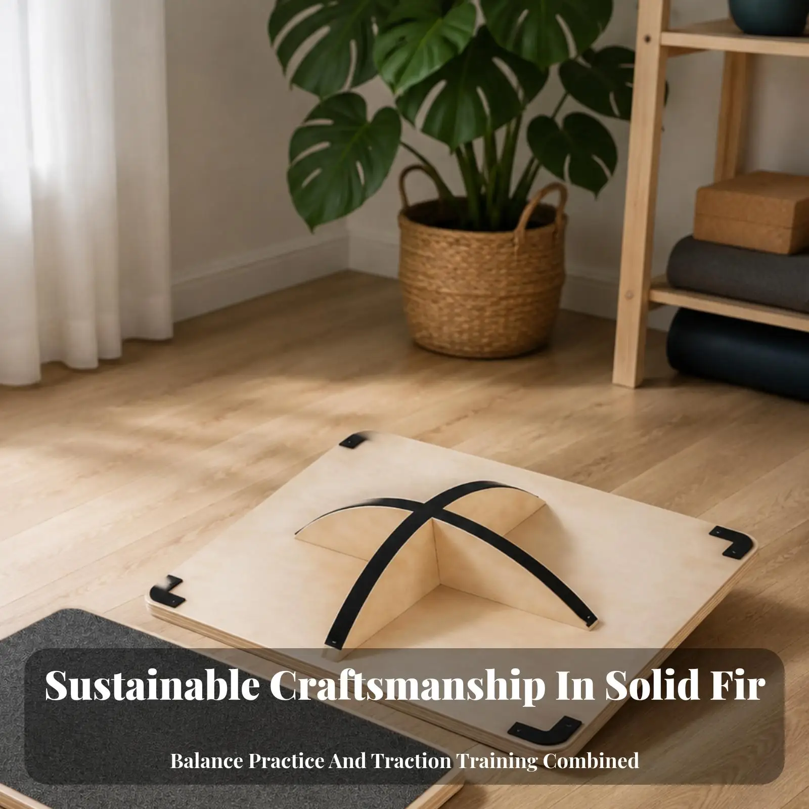 Pine Wood Yoga Balance Board Portable Standing Trainer Non Slip Wooden Board for Coordination Flexibility and Home Gym Exercise