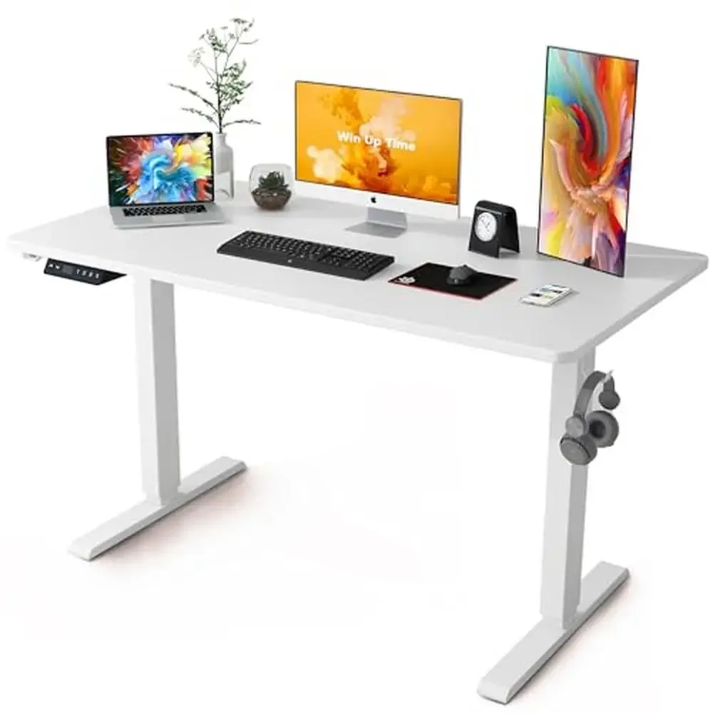 Electric Standing Desk 48 x 24 in 176 lbs Capacity Adjustable Height Solid Top Home Office White Standup Table with Casters and