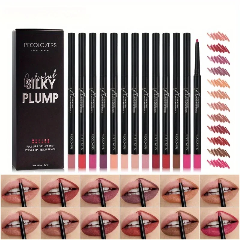 12pcs/set Lip Liner Pencil Set Matte Nude Contour Lipliner Pencil Waterproof Long Lasting Lipstick Pen Lip Tint Cosmetics