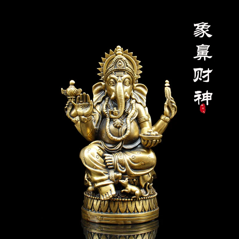 Southeast Asia HOME Company SHOP CAR Talisman Thailand Elephant GOD GANESH Ganesa Mammon God of wealth FENG SHUI BRASS statue