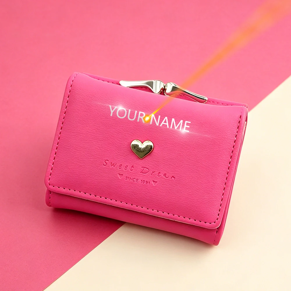 New Short Women Wallets Name Engraving ID Card Holder Cute Female Purses High Quality Simple Coin Pocket Girls Wallet