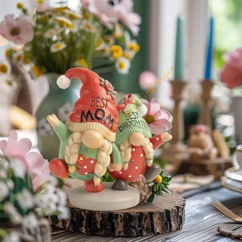 Garden Gnomes Statue Mother and Daughter Christmas Sculpture for Lawns Balcony Decoration Waterproof Resin Figurine 55KF