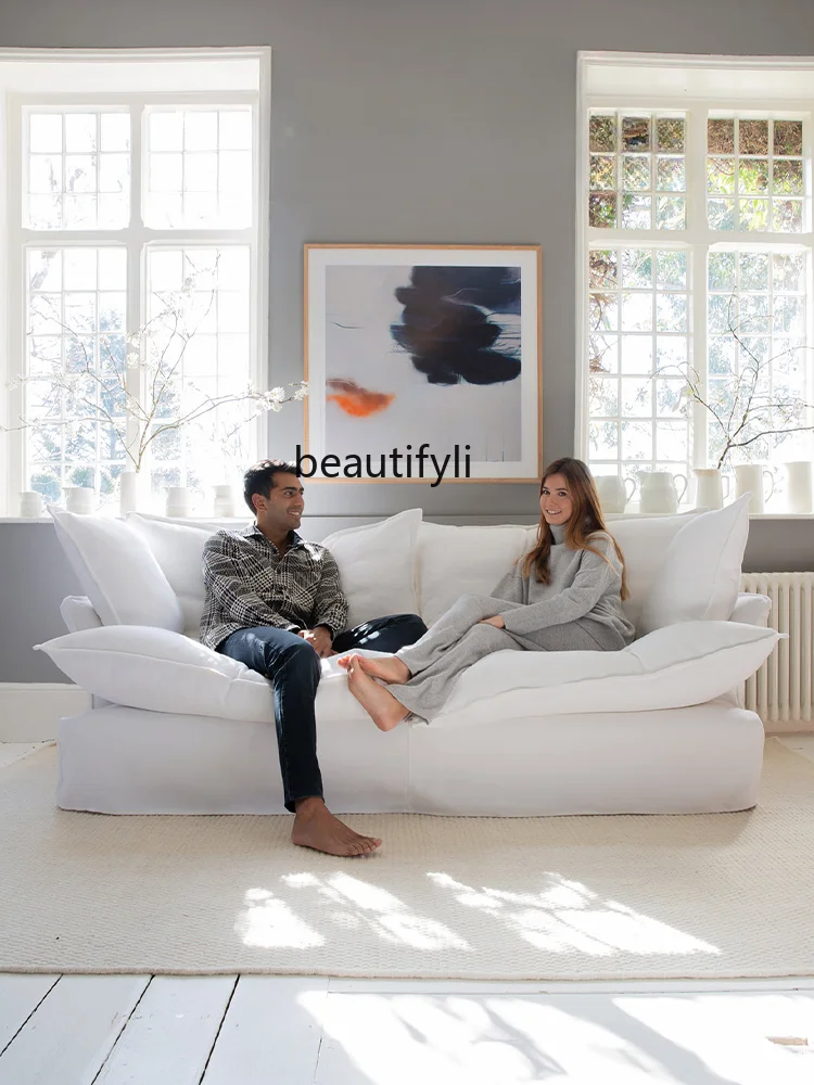 Nordic Style Super Soft down Fabric Sofa Removable and Washable Straight Row Single/Four-Person Cloud Sofa