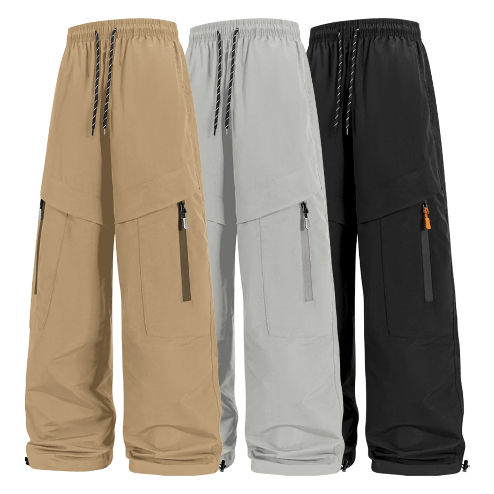 

Мужские широкие брюки-карго в стиле хип-хоп, повседневные свободные брюки на шнурке, для активного отдыха, с множеством карманов и карманами на молнии