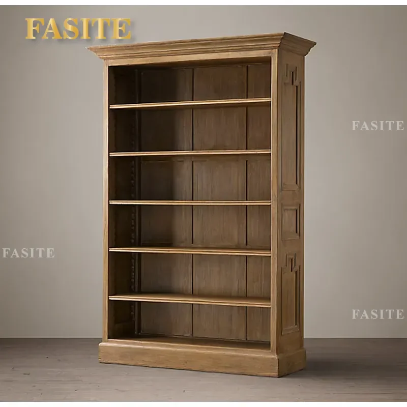 For French Rural Retro Oak Bookshelf Modern Solid Wood Dining Side Cabinet Simple Home Storage Furniture