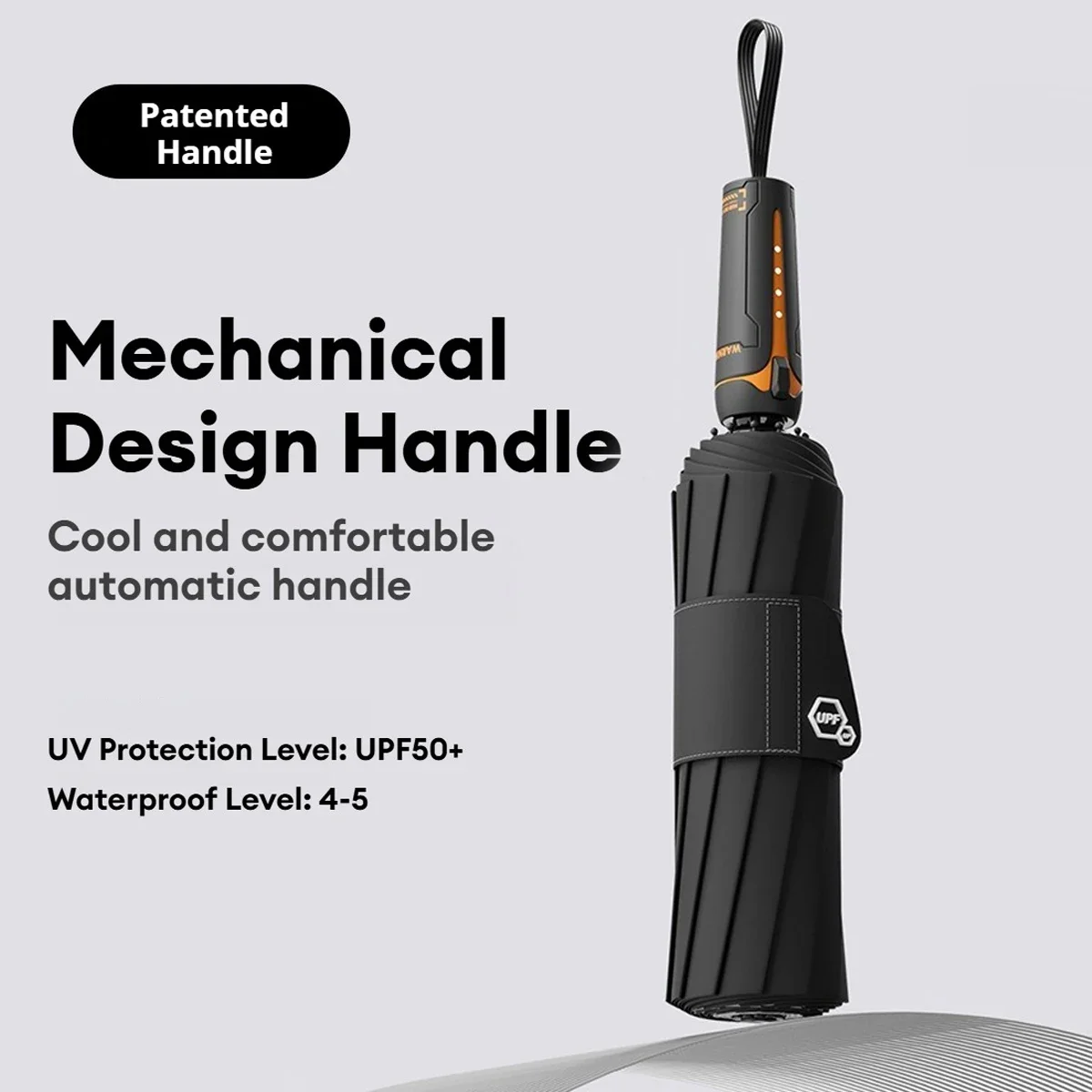 Automati Umbrella Mechanical Cyber Style, UV Protection Sun Umbrella Man Windproof 10 Ribs, Black Coating Big Folding Umbrella
