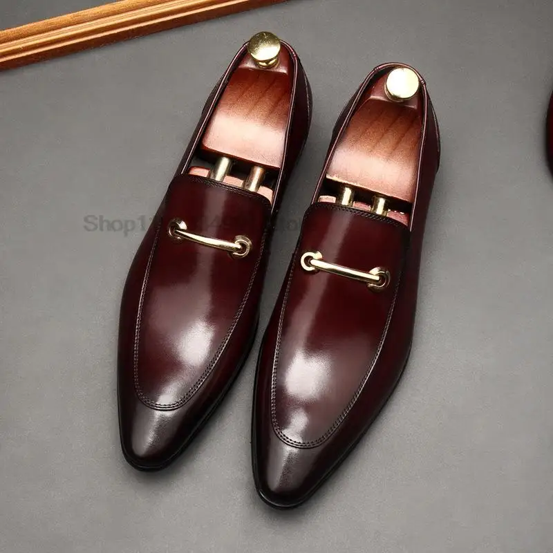 HNXC Pointed Toe Slip On Men Genuine Leather Loafer Luxury High Quality Casual Footwear For Male Black Brown Party Wedding Shoes