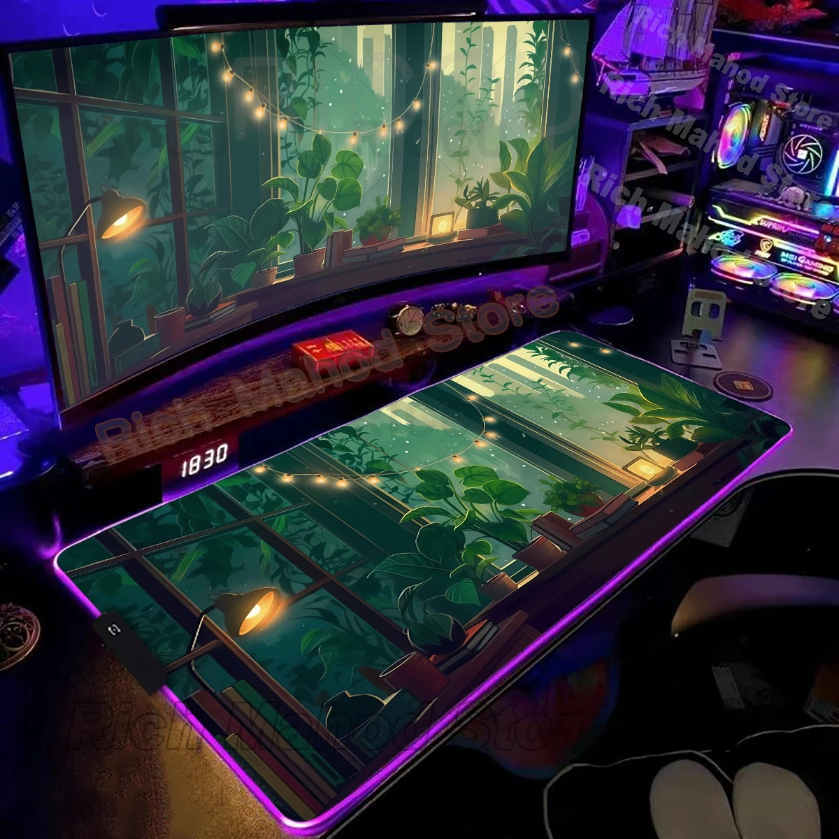 

RGB Mousepad LED Green Plants Aesthetics Mouse Pad E-sports Gaming Accessories Big Extend Keyboard Carpet PC Anime Desk Mats Rug