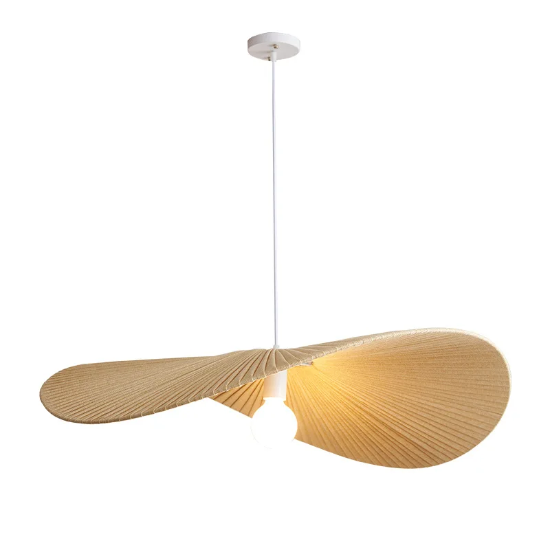 

Cream wind Nordic chandelier simple creative bedroom living room lamp dining room bed and breakfast straw hat Japanese style