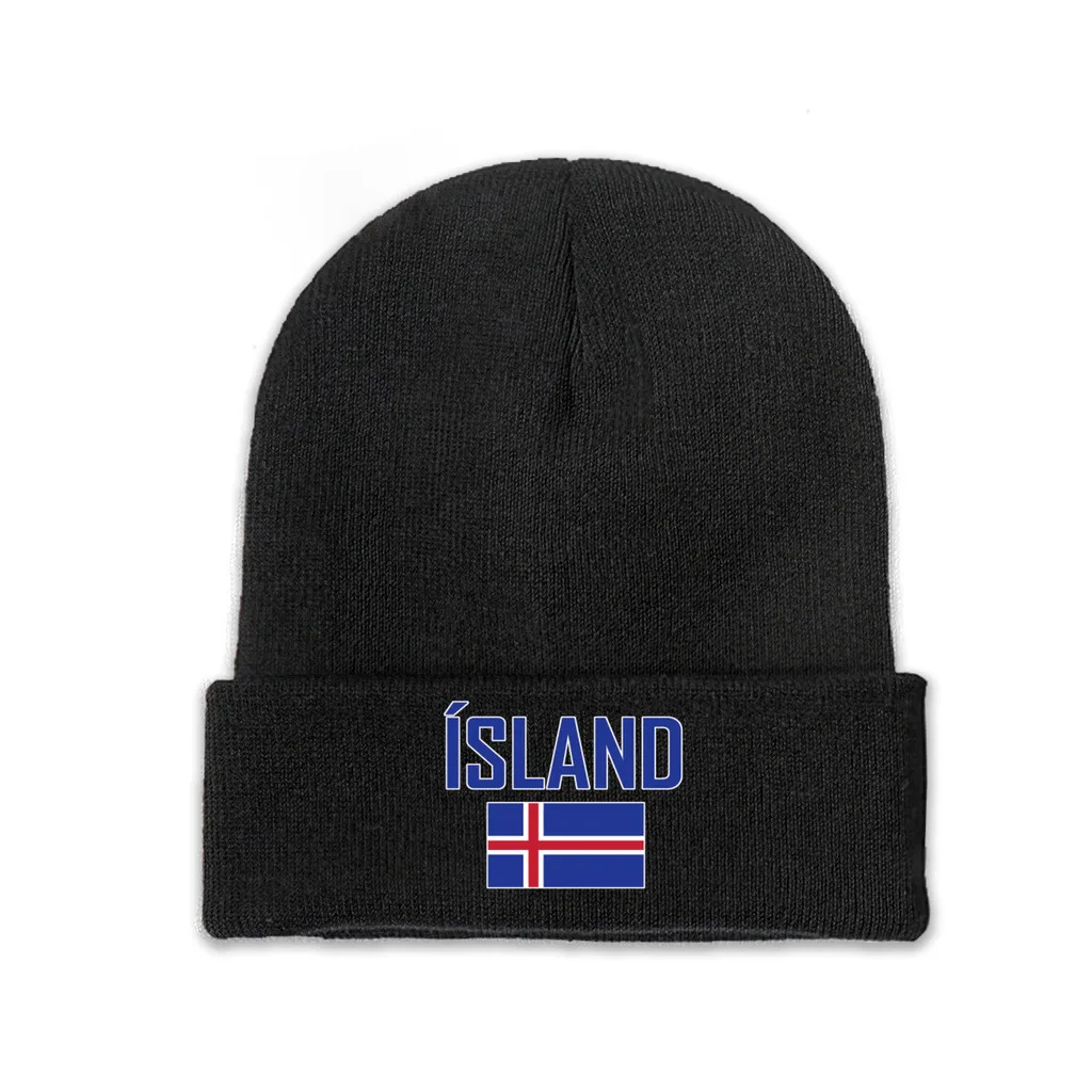 iceland Country Flag Top Print Men Women Unisex Knitted Hat Winter Autumn Beanie Cap Warm Bonnet