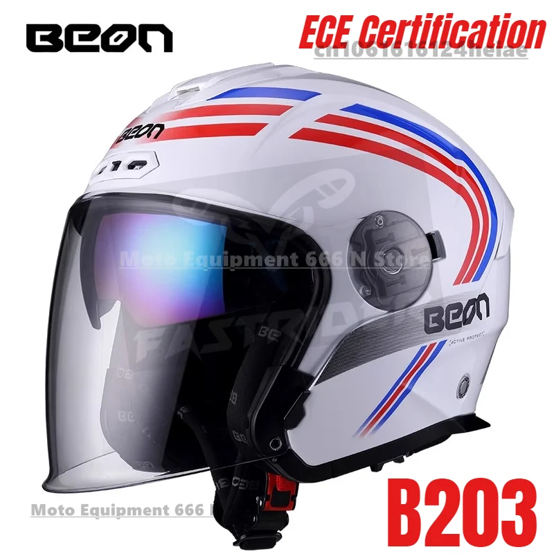 

BEON B203 Motorcycle Helmet Motorbike Riding Capacete Double Sun Visors Sunscreen Casco 3/4 Retro Helmet For Men Women