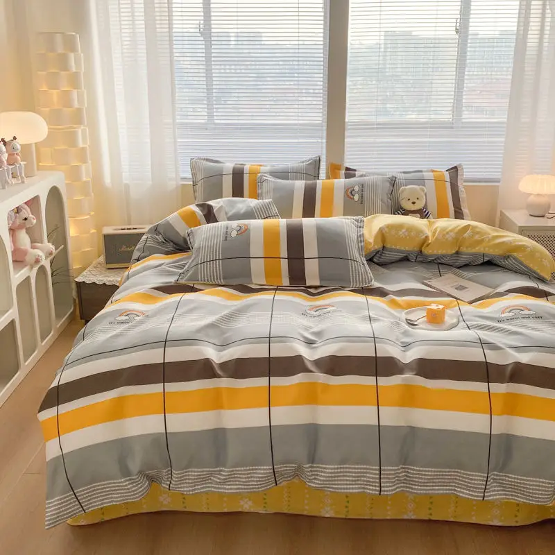 

2024 New Four-piece Bedroom Set Bed Thickened Pure Woolen Linen Woolen Sheet Household Imitation Quilt Bed Sheet 3-piece Set