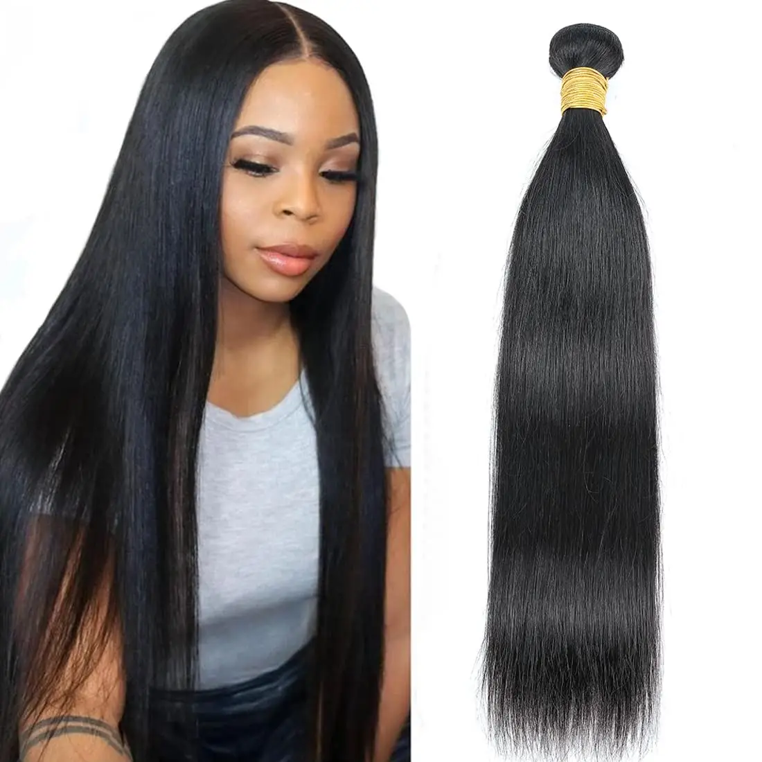 Alimice Brazilian Hair Straight Human Hair One Bundle 100% Unprocessed Virgin Straight Human Hair Bundle Weave Natural Black