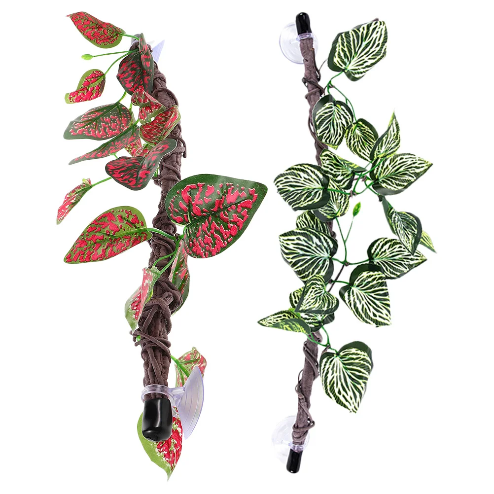 

2pcs Realistic Artificial Vine Branches For Reptile Tank Flexible Climbing Plants With Suction Cups Fake Greenery Decor For