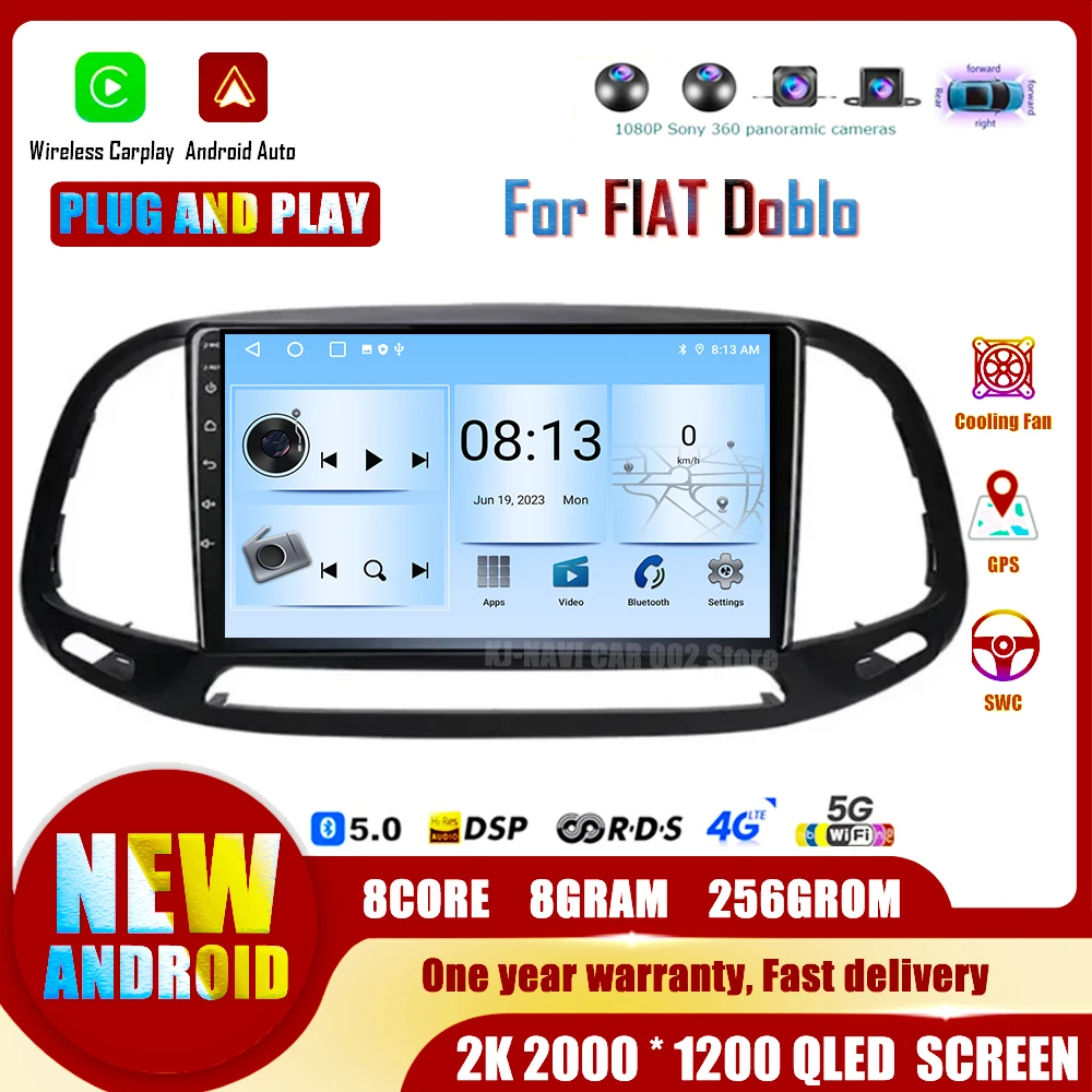 Android 14 For Fiat Doblo 2015 2016 2017 2018 2019 2020 GPS Car Radio Multimedia Video Player Stereo Navigation Wifi 360 Camera