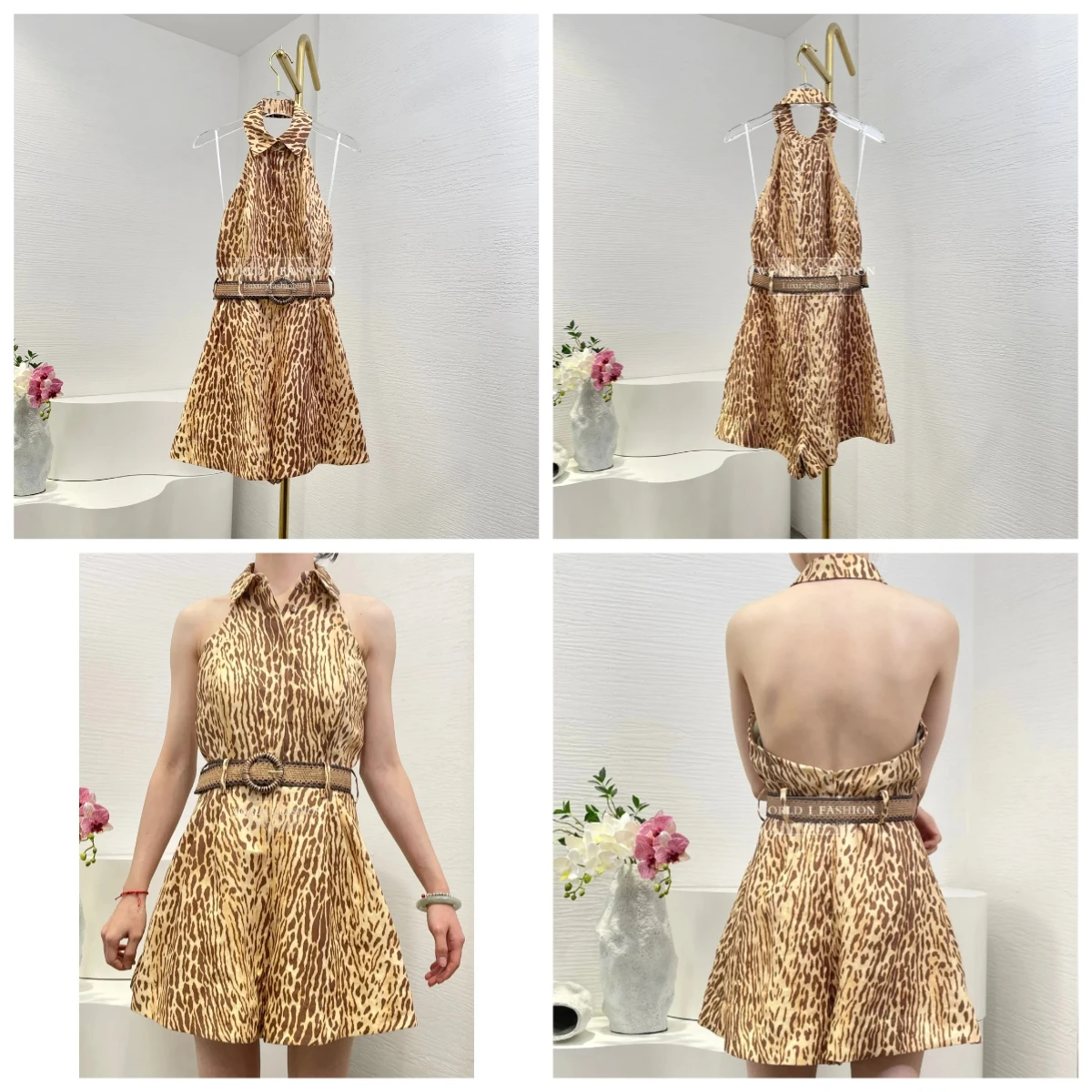 

Brown Leopard Print Sleeveless Backless Playsuit New Hot