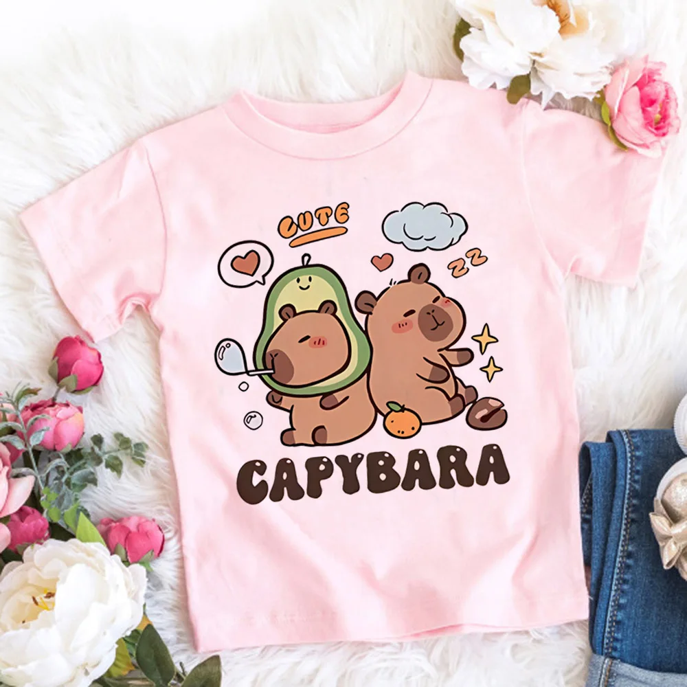 Kinder Basic T-Shirt Capybara T-Shirts 3-10 Jahre Kinder Kurzarm Kleidung Jungen Mädchen Rundhals Tops Geburtstagsgeschenke